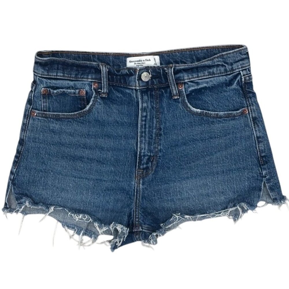 Abercrombie & Fitch The Mom Short High Rise Vent Hem in Medium Dark Blue Sz 28/6 - Picture 3 of 13
